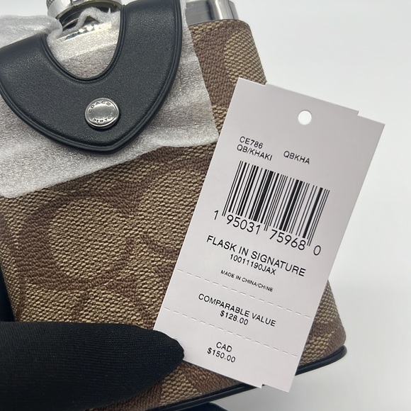 Coach NWT Flask In Signature Canvas Gunmetal/Khaki - Picture 7 of 10